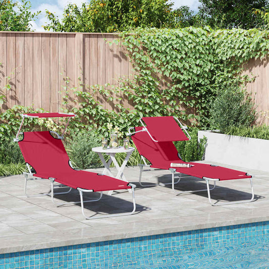 Sonnenliege 2-Person 2 pcs Rot 58 x 188 x 77cm Stoff