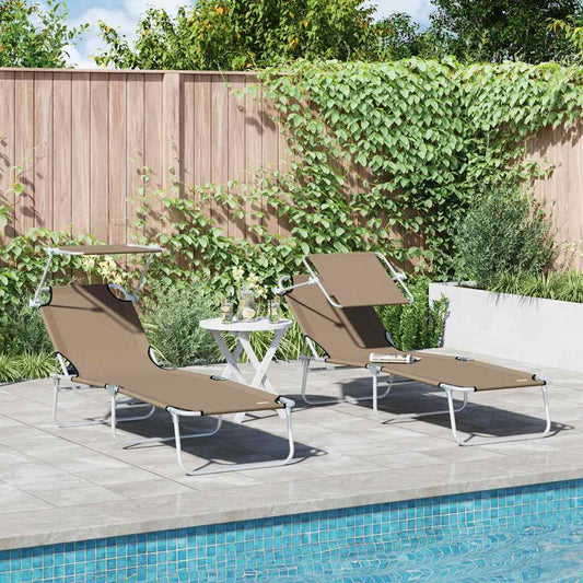 Sonnenliege 2-Person 2 pcs Taupe 58 x 188 x 77cm Stoff