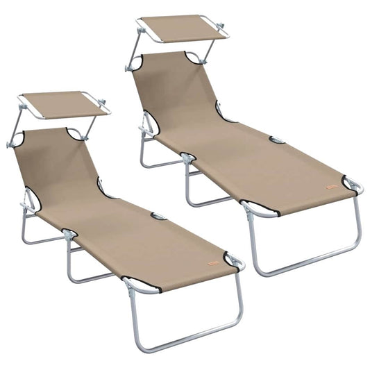 Sonnenliege 2-Person 2 pcs Taupe 58 x 188 x 77cm Stoff