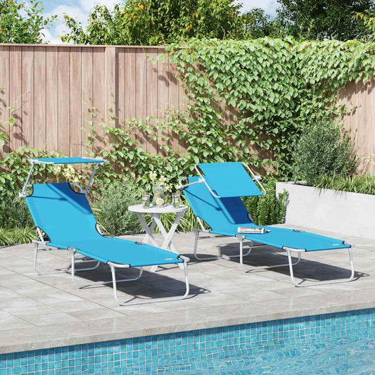 Sonnenliege 2-Person 2 pcs Blau 58 x 188 x 77cm Stoff