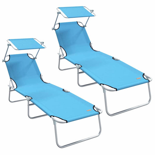 Sonnenliege 2-Person 2 pcs Blau 58 x 188 x 77cm Stoff