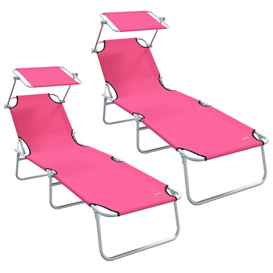 Sonnenliege 2-Person 2 pcs Rosa 58 x 188 x 77cm Stoff
