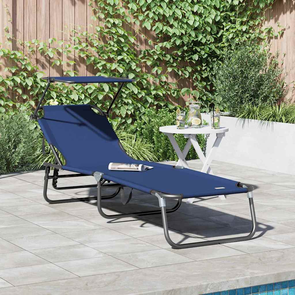 Klappbare Sonnenliege mit Kissen Blau 56 x 190 x 81cm Stoff