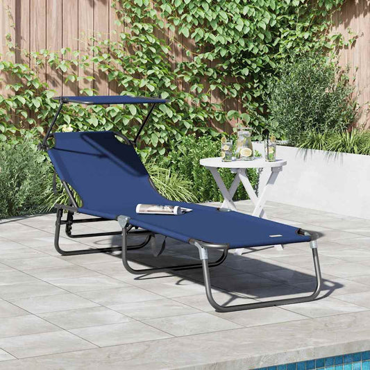 Klappbare Sonnenliege mit Kissen Blau 56 x 190 x 81cm Stoff