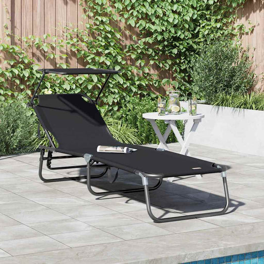 Klappbare Sonnenliege mit Kissen Schwarz 56 x 190 x 81cm Stoff