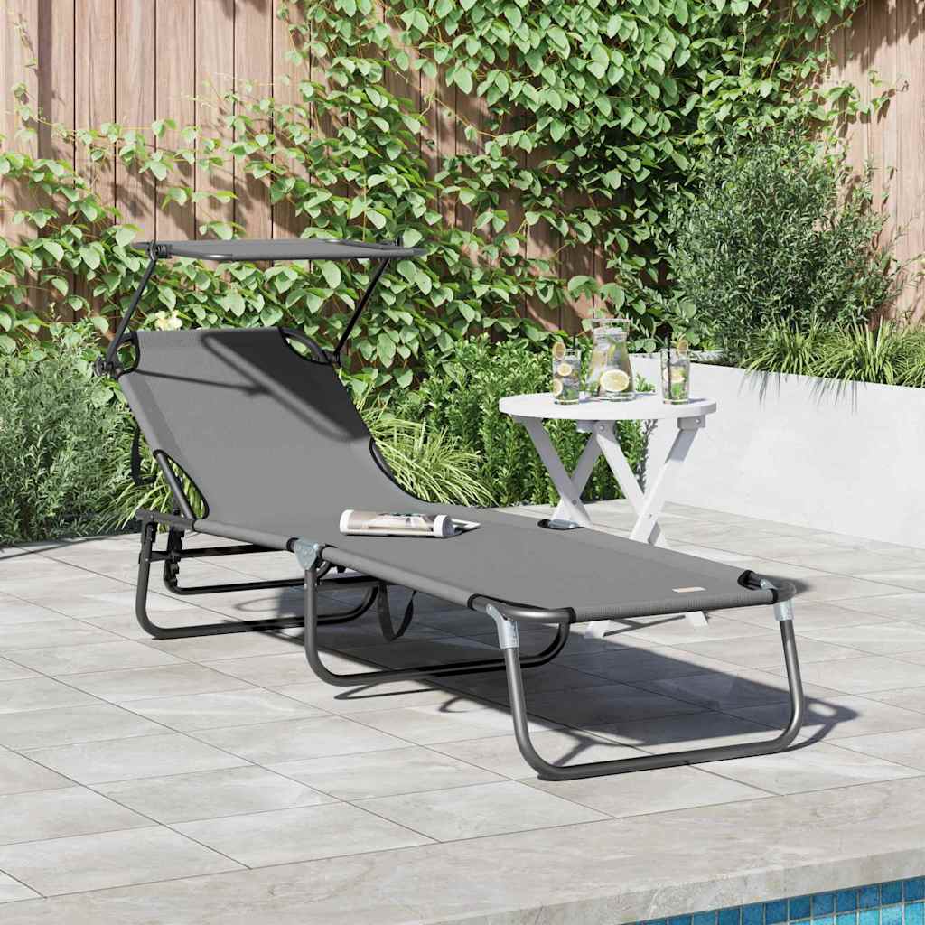 Klappbare Sonnenliege mit Kissen Grau 56 x 190 x 81cm Stoff