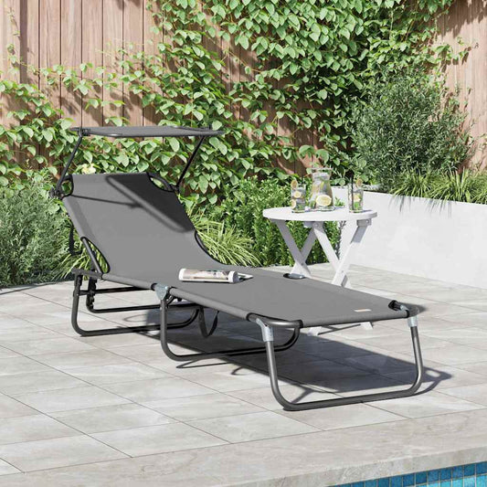 Klappbare Sonnenliege mit Kissen Grau 56 x 190 x 81cm Stoff