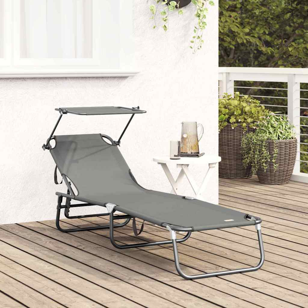 Klappbare Sonnenliege mit Kissen Grau 56 x 190 x 81cm Stoff
