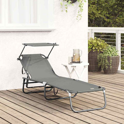 Klappbare Sonnenliege mit Kissen Grau 56 x 190 x 81cm Stoff