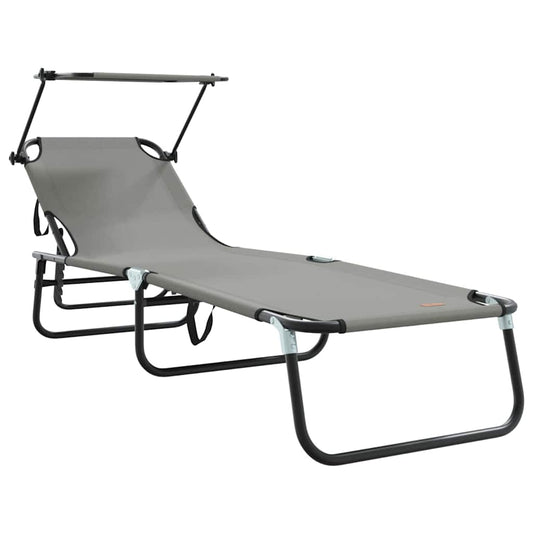 Klappbare Sonnenliege mit Kissen Grau 56 x 190 x 81cm Stoff