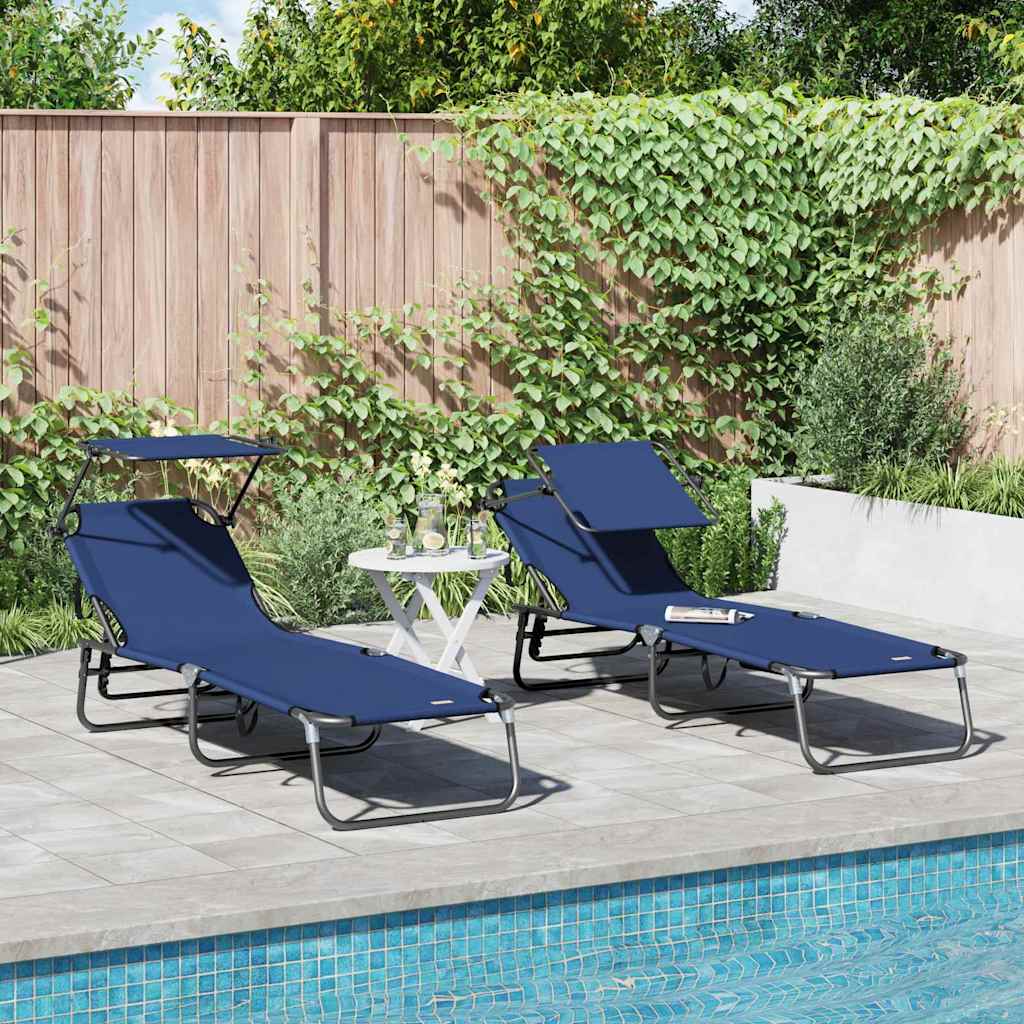 Klappbare Sonnenliege 2-Person 2 pcs Blau 56 x 190 x 81cm Stoff