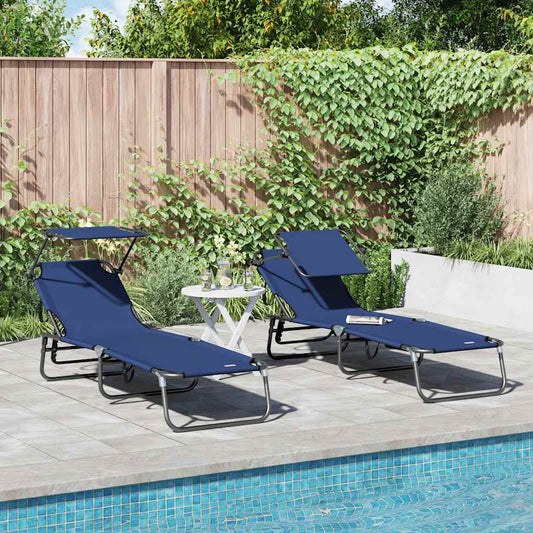 Klappbare Sonnenliege 2-Person 2 pcs Blau 56 x 190 x 81cm Stoff