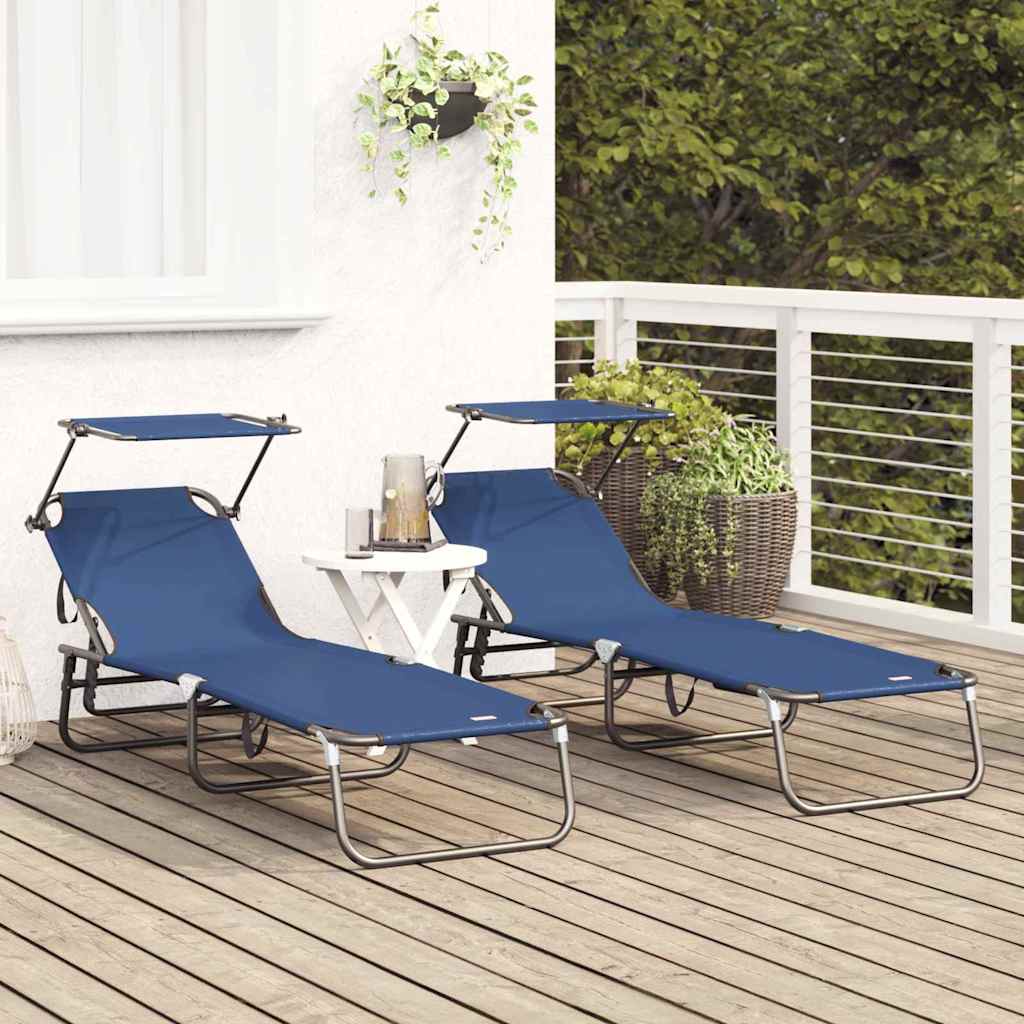 Klappbare Sonnenliege 2-Person 2 pcs Blau 56 x 190 x 81cm Stoff