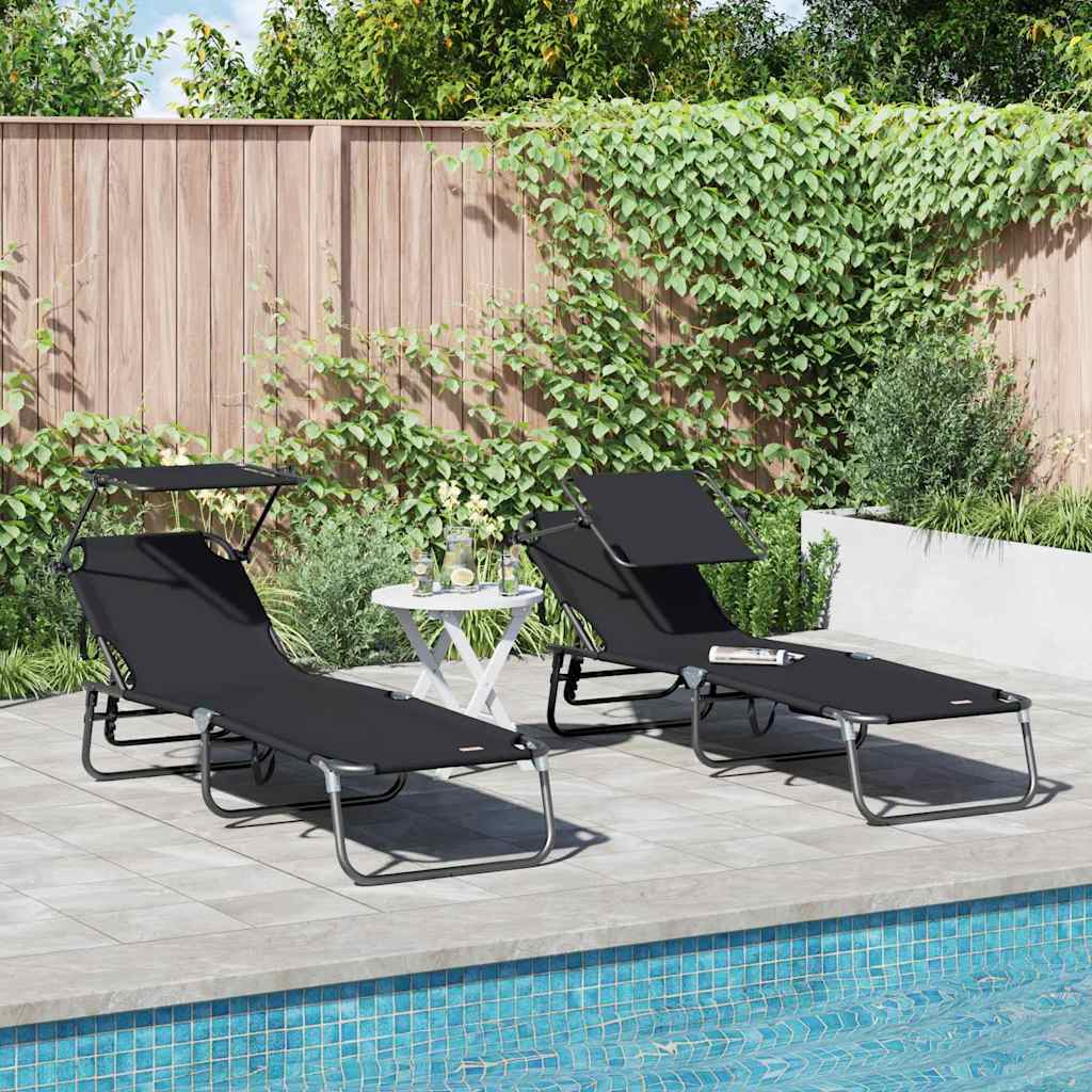 Klappbare Sonnenliege 2 pcs Schwarz 56 x 190 x 81cm Stoff