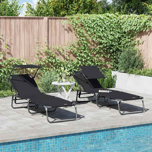 Klappbare Sonnenliege 2 pcs Schwarz 56 x 190 x 81cm Stoff