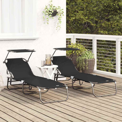 Klappbare Sonnenliege 2 pcs Schwarz 56 x 190 x 81cm Stoff