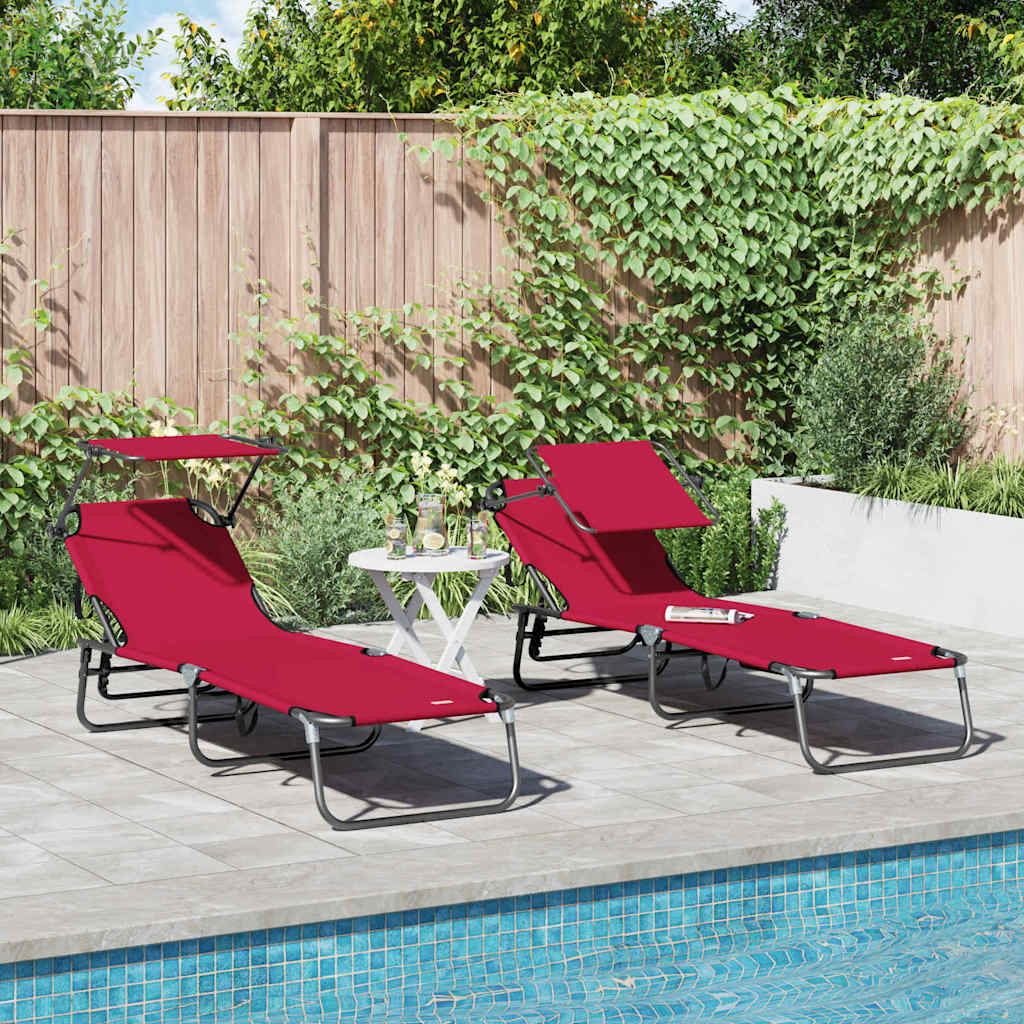 Klappbare Sonnenliege 2-Person 2 pcs Rot 56 x 190 x 81cm Stoff