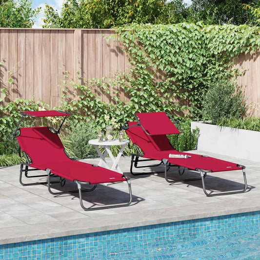 Klappbare Sonnenliege 2-Person 2 pcs Rot 56 x 190 x 81cm Stoff