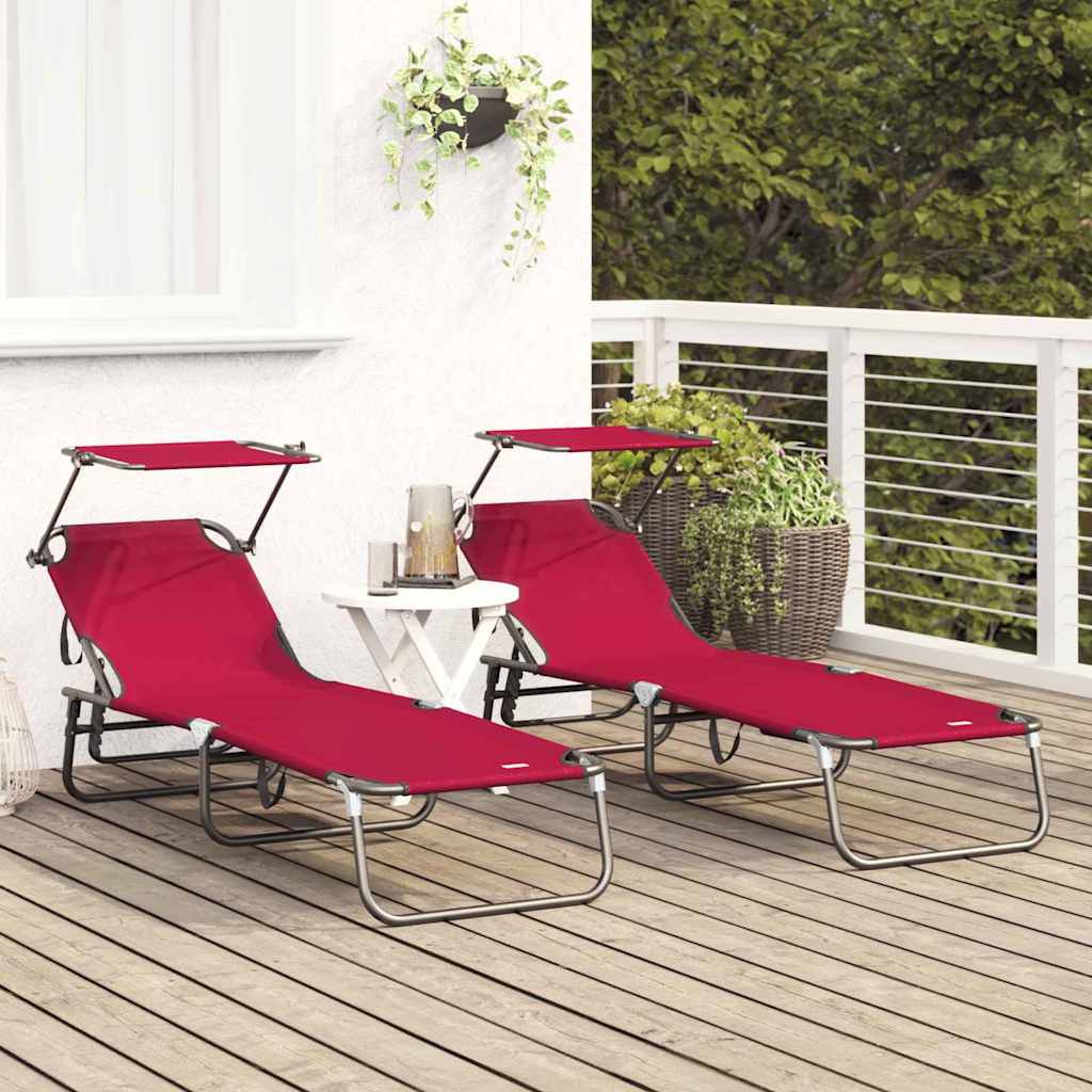 Klappbare Sonnenliege 2-Person 2 pcs Rot 56 x 190 x 81cm Stoff