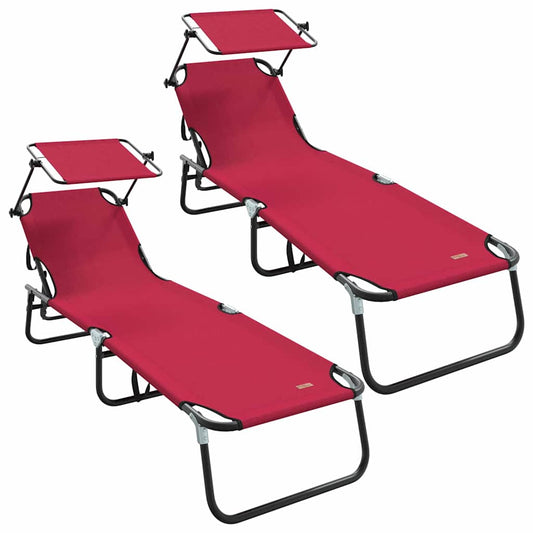 Klappbare Sonnenliege 2-Person 2 pcs Rot 56 x 190 x 81cm Stoff