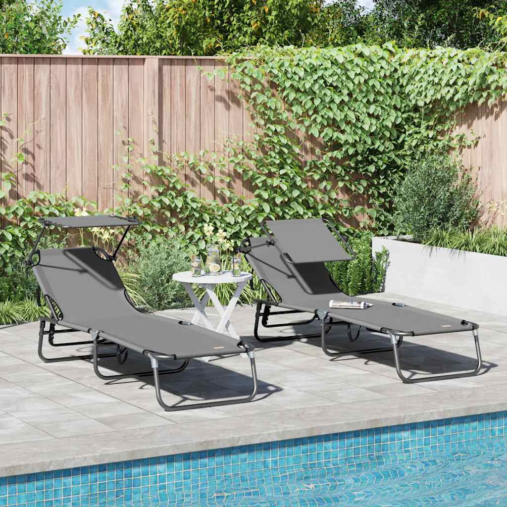 Klappbare Sonnenliege 2-Person 2 pcs Grau 56 x 190 x 81cm Stoff
