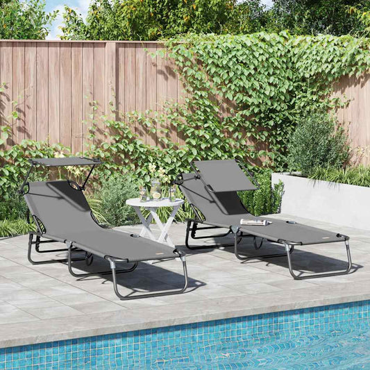 Klappbare Sonnenliege 2-Person 2 pcs Grau 56 x 190 x 81cm Stoff