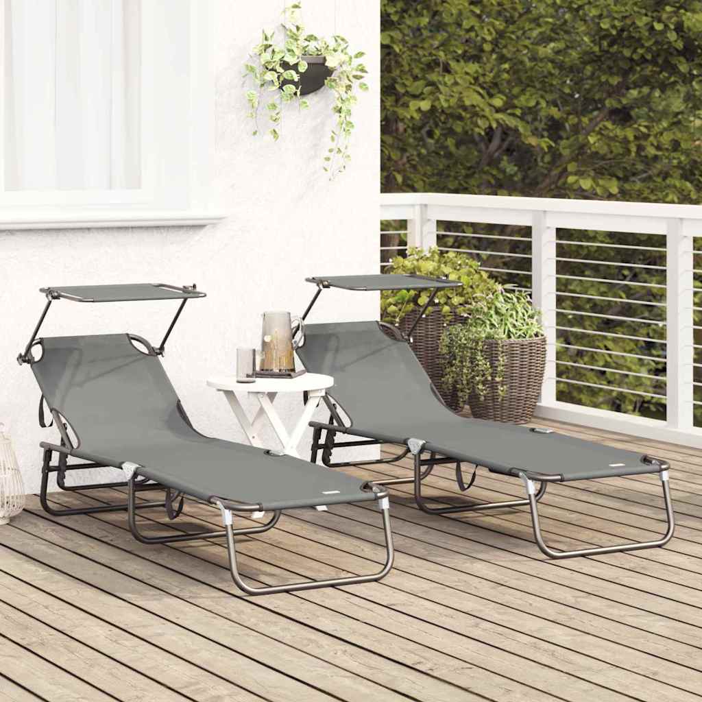 Klappbare Sonnenliege 2-Person 2 pcs Grau 56 x 190 x 81cm Stoff