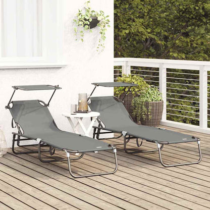 Klappbare Sonnenliege 2-Person 2 pcs Grau 56 x 190 x 81cm Stoff
