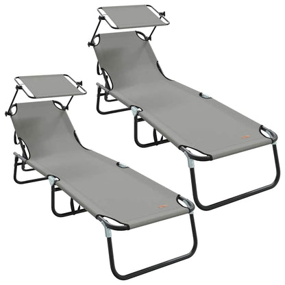 Klappbare Sonnenliege 2-Person 2 pcs Grau 56 x 190 x 81cm Stoff