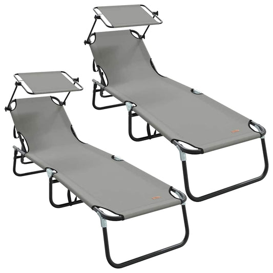 Klappbare Sonnenliege 2-Person 2 pcs Grau 56 x 190 x 81cm Stoff