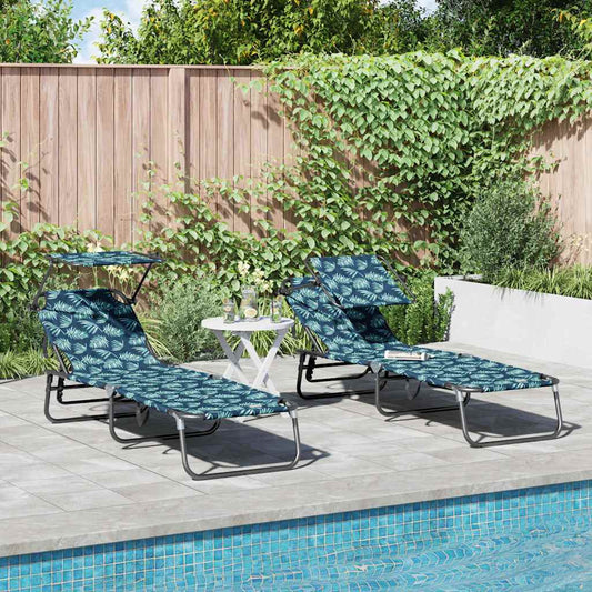 Klappbare Sonnenliege 2-Person 2 pcs Grün 56 x 190 x 81cm Stoff
