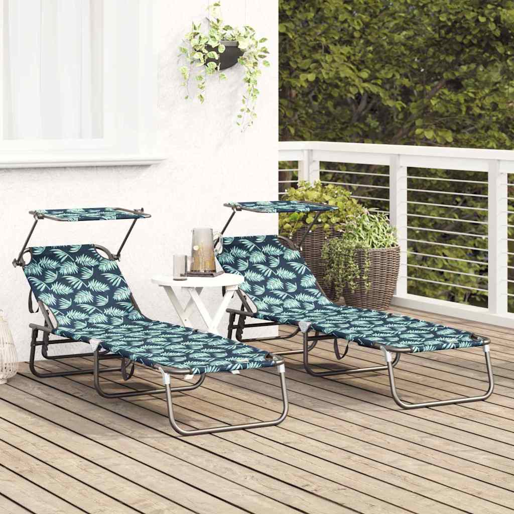 Klappbare Sonnenliege 2-Person 2 pcs Grün 56 x 190 x 81cm Stoff