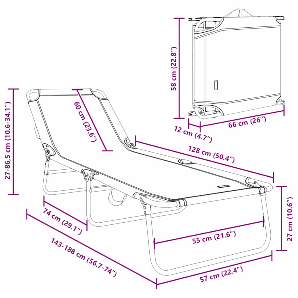 Klappbare Sonnenliege 1-Person Rot 56 x 189 x 87cm Stoff