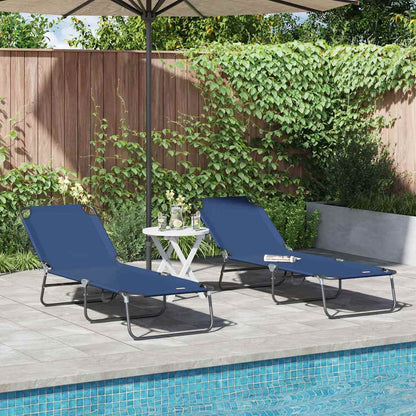 Klappbare Sonnenliege 2-Person 2 pcs Blau 56 x 189 x 87cm Stoff
