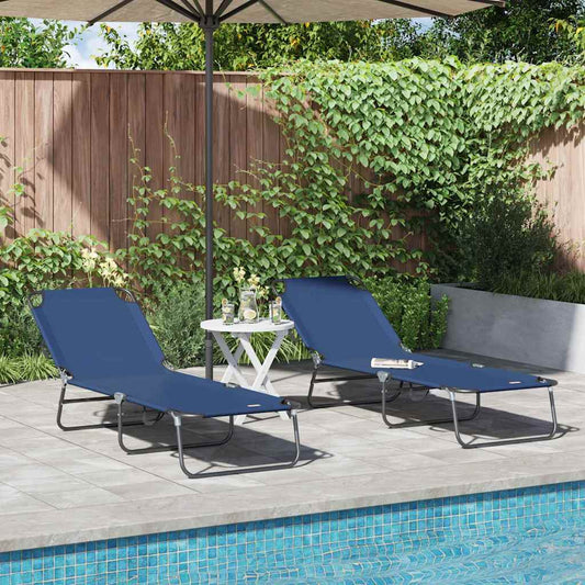 Klappbare Sonnenliege 2-Person 2 pcs Blau 56 x 189 x 87cm Stoff