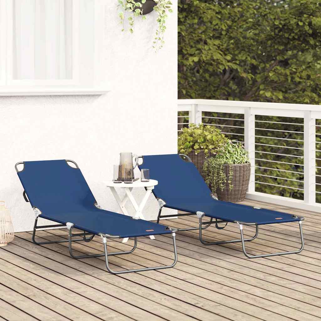 Klappbare Sonnenliege 2-Person 2 pcs Blau 56 x 189 x 87cm Stoff
