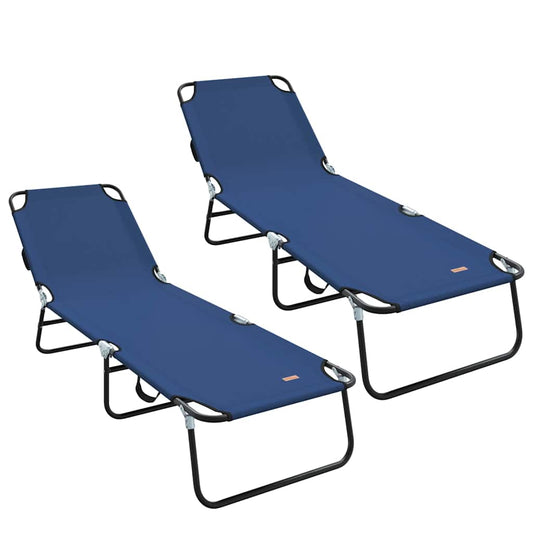 Klappbare Sonnenliege 2-Person 2 pcs Blau 56 x 189 x 87cm Stoff