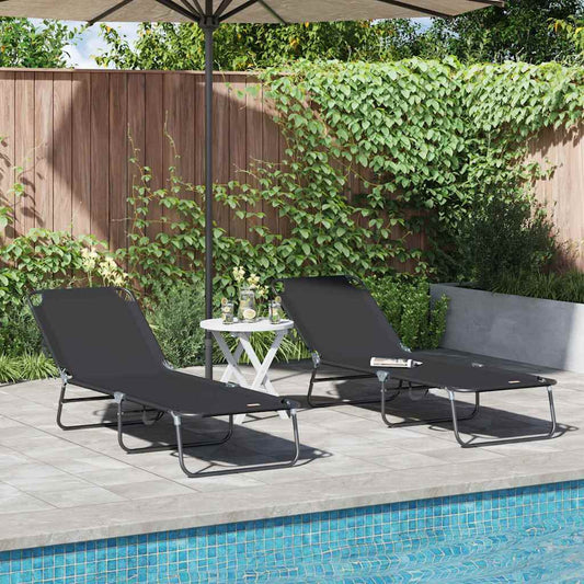 Klappbare Sonnenliege 2 pcs Schwarz 56 x 189 x 87cm Stoff