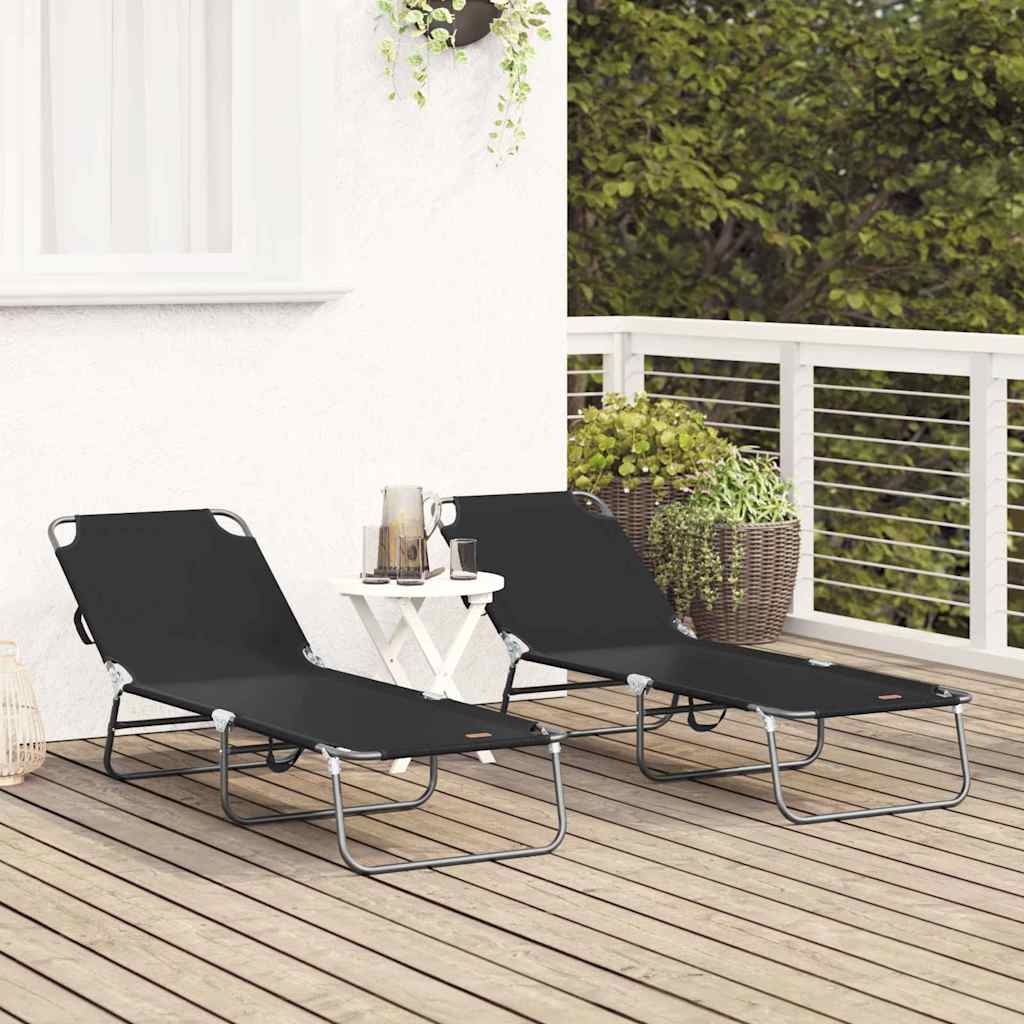 Klappbare Sonnenliege 2 pcs Schwarz 56 x 189 x 87cm Stoff