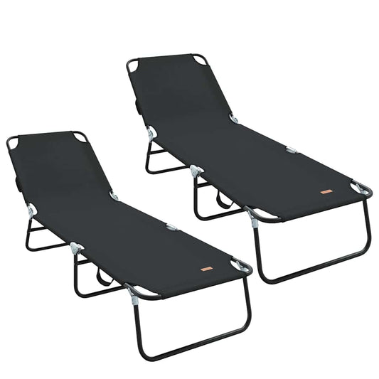 Klappbare Sonnenliege 2 pcs Schwarz 56 x 189 x 87cm Stoff