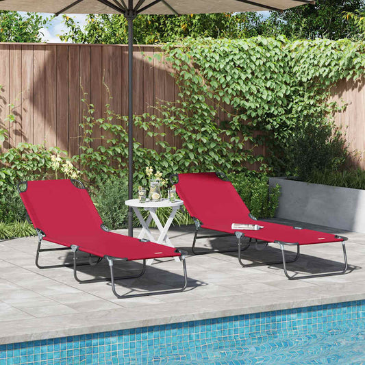 Klappbare Sonnenliege 2-Person 2 pcs Rot 56 x 189 x 87cm Stoff