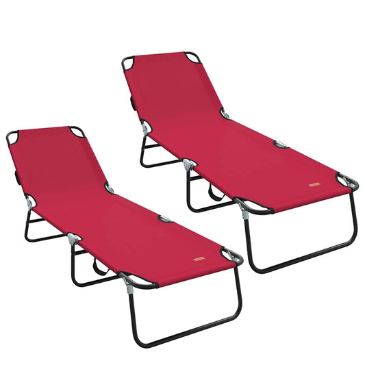 Klappbare Sonnenliege 2-Person 2 pcs Rot 56 x 189 x 87cm Stoff