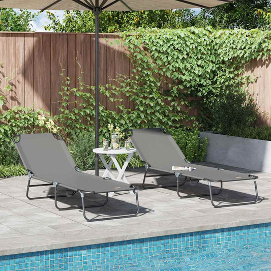 Klappbare Sonnenliege 2-Person 2 pcs Grau 56 x 189 x 87cm Stoff