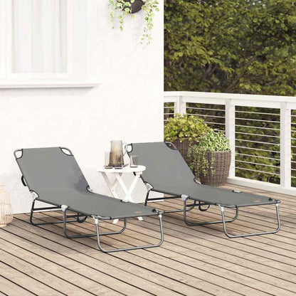 Klappbare Sonnenliege 2-Person 2 pcs Grau 56 x 189 x 87cm Stoff