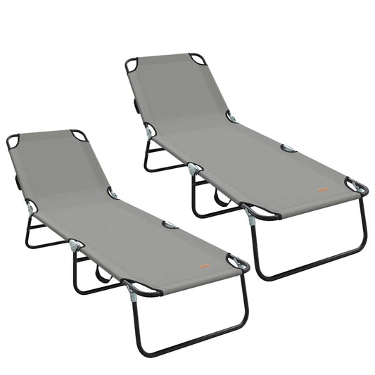 Klappbare Sonnenliege 2-Person 2 pcs Grau 56 x 189 x 87cm Stoff