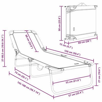 Klappbare Sonnenliege 2-Person 2 pcs Grau 56 x 189 x 87cm Stoff