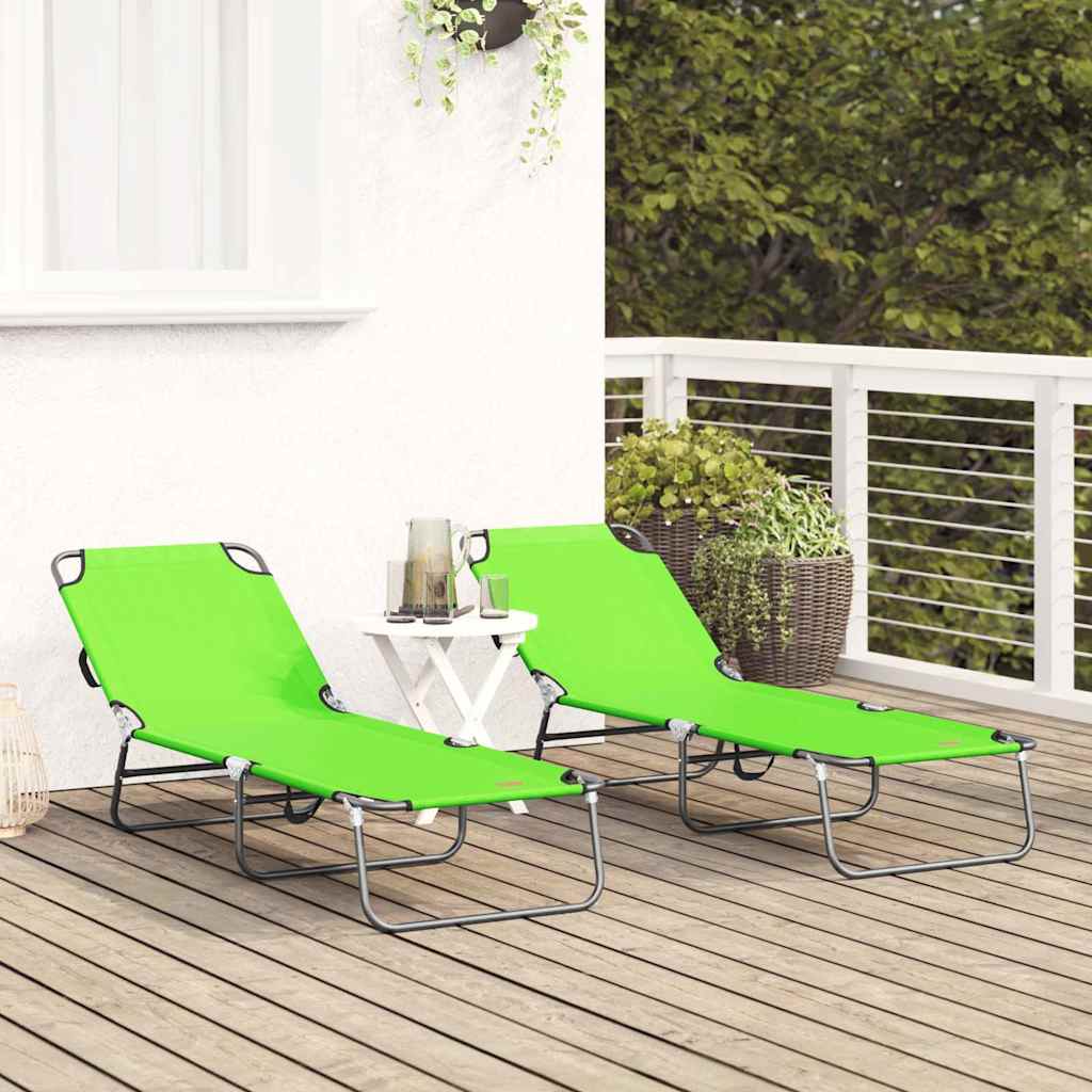 Klappbare Sonnenliege 2-Person 2 pcs Grün 56 x 189 x 87cm Stoff