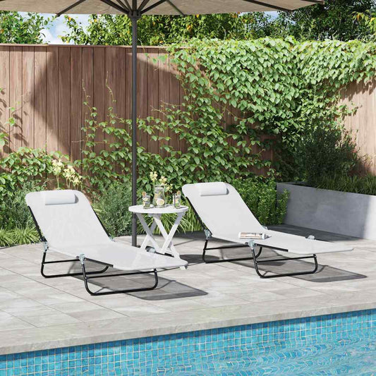 Klappbare Sonnenliege 2 pcs Creme 182 x 55 x 85,5 cm Textilene