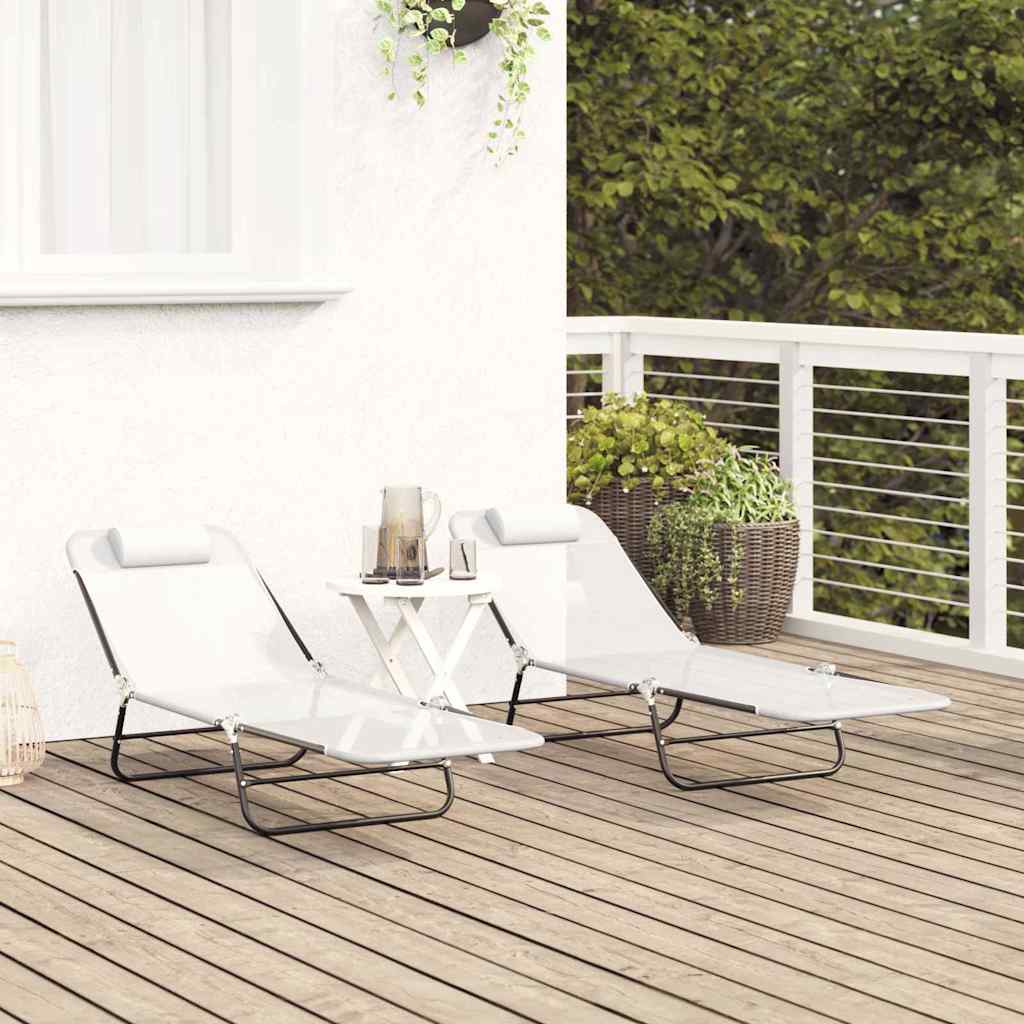 Klappbare Sonnenliege 2 pcs Creme 182 x 55 x 85,5 cm Textilene