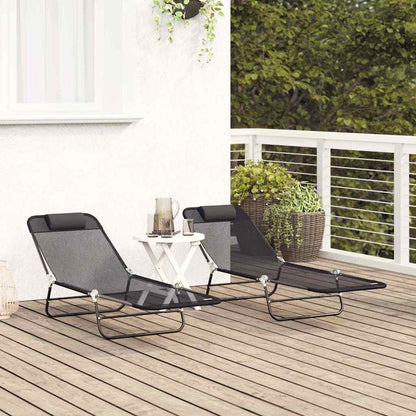 Klappbare Sonnenliege 2-Person 2 pcs Schwarz 182 x 55 x 85,5 cm